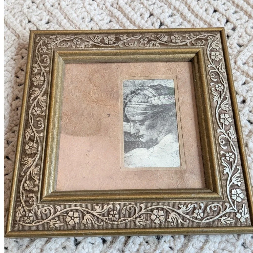 Vintage Ornate Gold Floral Square Frame Classical Sketch Art Renaissance Style